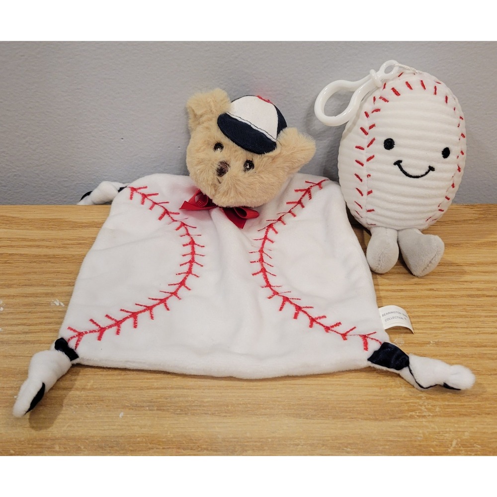 Bearington Lil Slugger Baseball Bear Lovey Plush and Stroller Clip Set NWOT